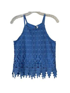 Knit Works Tank Top Cami Girls XL Blue Crochet Lace Sleeveless Spring Summer